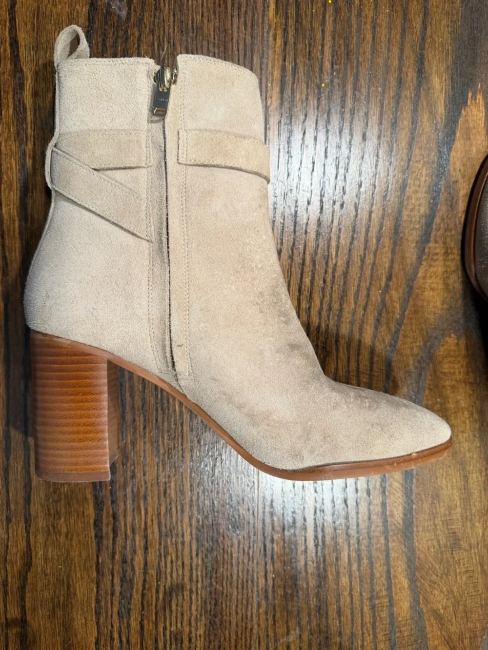 Coach Taupe Suede Ankle Booties with Buckle Charm - Picture 4 of 14